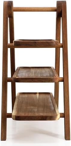 Elama Acacia Wood 3 Tiered Rectangular Ladder Tray Serving Set, Cupcake Tray, Serveware Set, Decorative - Image 4