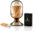 Includes Matches ! | Smoke Gray Glass Matches Cloche | Grey Tinted Decorative Match Holder Jar for Candles Set Display Gift by MatchesUSA