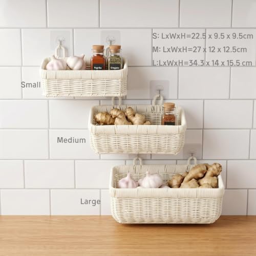 Wicker Hanging Baskets for Bathroom, Kitchen, Entryway, Set of 3 - Image 2