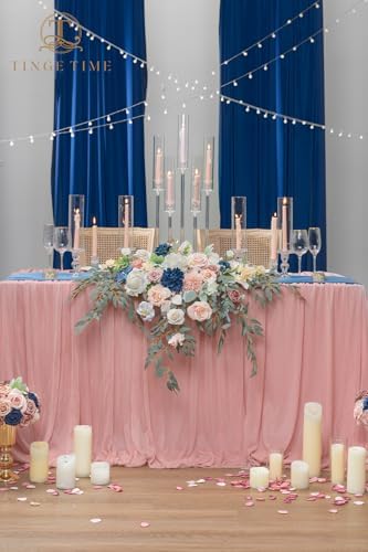 TINGE TIME Artificial Sweetheart Flower Swag with Tablecloth and Table Runner, Pack of 3 Floral Arrangement for Wedding Sweetheart Table Centerpiece Decoration (Dusty Rose & Navy Blue) - Image 3