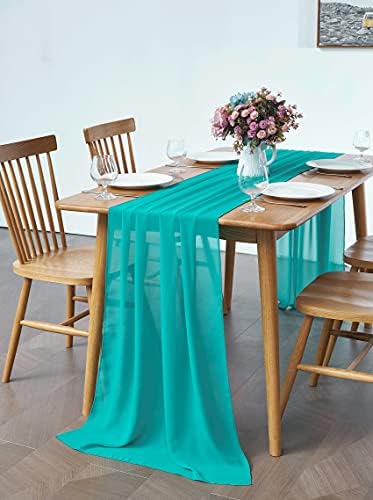 Pufogu 10 Pack 10Ft Turquoise Chiffon Table Runner Sheer 29x120 Inch - Image 6