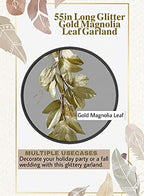Serene Spaces Living 55in Long Glitter Gold Magnolia Leaf Garland, Ideal to Hang at Wedding, Store Display, Window Sill, Fall Decor, Perfect Holiday Décor - Image 3