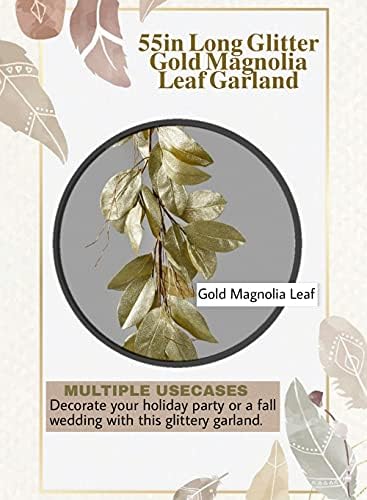 Serene Spaces Living 55in Long Glitter Gold Magnolia Leaf Garland, Ideal to Hang at Wedding, Store Display, Window Sill, Fall Decor, Perfect Holiday Décor - Image 3