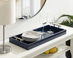 Kate and Laurel Lipton Narrow Decorative Tray; 10 x 24; Navy Blue and Silver; Chic Accent Tray for Display and Storage - Image 2