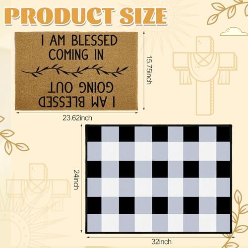 Blessed Coming & Going Layered Doormat Set, 2 Pack Indoor Entry Rugs Featuring Coir Loop Welcome Mat 40x60cm with Buffalo Plaid Crystal Velvet Base 60x80cm for Farmhouse Front Door Decor - Image 3