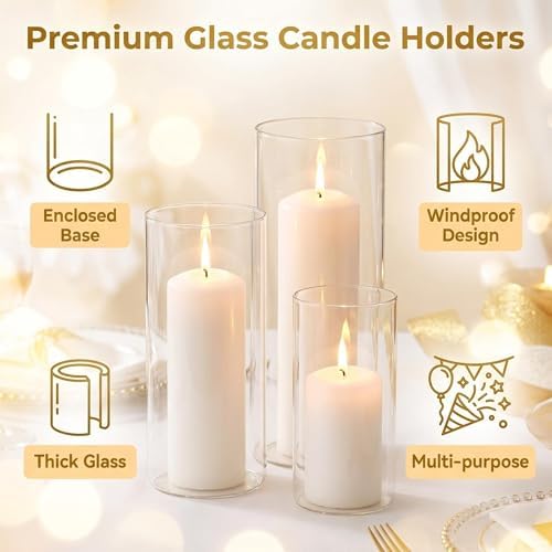 Hurricane Candle Holders, Clear Glass Cylinder Centerpieces Vases, Pillar Candle Sleeves for Wedding, Table Decoration Centerpiece Floral Room Home, Dining Room Decor 6 Pieces - Image 3