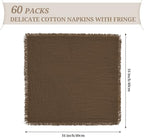 Pesonlook 60 Pcs Brown Handmade Cotton Cloth Napkins with Fringe,16x16 Inch - Image 2