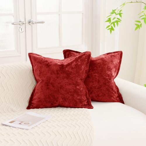 Greek Velvet Euro Sham Covers Set of 2 26x26 Luxury Soft Solid Pillow Covers for Living Room Bedroom Yard,Red - Image 4