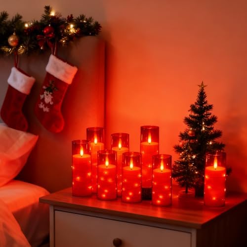 kakoya Flameless LED Candles with Timer 24 Pc Flickering Flameless Candles for Romantic Ambiance and Home Decoration Stable Acrylic Shell,with Embedded Star String，Battery Operated Candles（Red） - Image 2