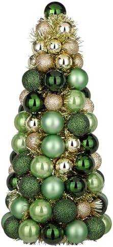 16" Tabletop Christmas Tree Small Green Gold Christmas Tree Decorations with 94 Shatterproof Ornaments Balls Christmas Centerpiece Mini Cone Xmas Tree for Holiday Party Wedding Table Desk Mantel Decor by GnFlus