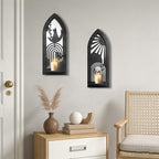 ZEXUIRU 2 Set Rustic Candle Sconces Living Room Bedroom Entryway Wood Mirrored, Farmhouse, Carved Frame Wall-Mount Wooden Candle Holders Wall Decor Hanging Handmade Holder - Black - Image 3