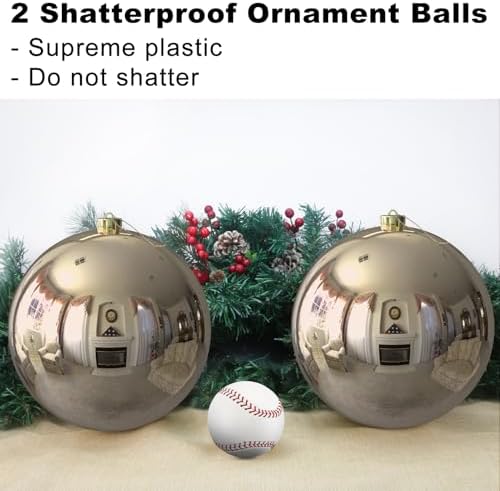 Champagne Gold 8.0" Extra Large Christmas Ornaments - Christmas Tree Decoration Balls Shatterproof Hanging Shiny Balls for Birthday Holiday Wedding Decorations Set of 2pcs - Image 3