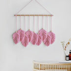 VEKALON Macrame Art Tapestry - Boho Chic Woven Wall Hanging Decor for Living Room, Modern Bohemian Feather-Shaped Decorations for Apartment, Home, and Bedroom(Pink) - Image 3