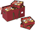 Large Christmas Ornament Storage Box, Dual Zippers, Stackable Christmas Storage Container with Lid, 6 Trays, 600D Oxford, Fits 54-4”, Red by Unknown