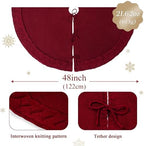NIBESSER Knit Tree Skirt Red 48" Christmas Tree Skirt Red Knitted Tree Skirt Mat for Christmas Decorations Yarn Thick Rustic Cable Knit Tree Mat for Home Party Holiday Ornaments - Image 3