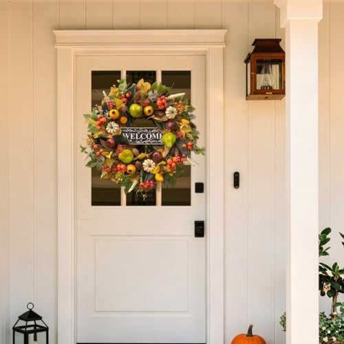 24 Inch Fall Wreaths for Front Door, Autumn Harvest Wreath with Pears - Image 4