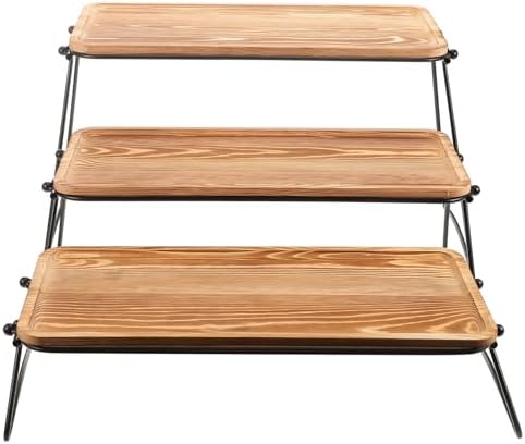 Rectangular Wooden Tiered Tray Set with Rack, Coffee Finish by Vosarea