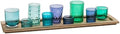 Creative Co-Op 9-Piece Blue and Green Glass Votive Holders on Wood Tray, Multicolor by Unknown