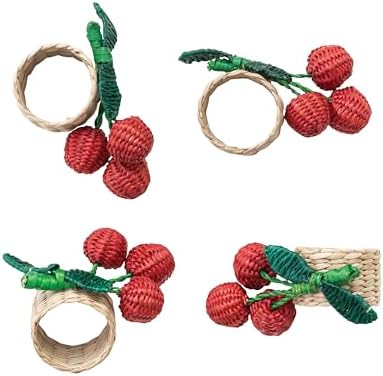 Creative Co-Op Woven Seagrass Cherry Napkin Ring, Red, Green and Natural, Set of 4 - Image 2