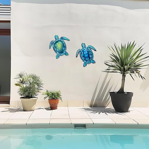 LIFFY Metal Turtle Wall Art Decor Ocean Wall Hanging Coastal Wall Sculptures Beach Theme Wall Decoration for Indoor Outdoor Bathroom Beach Garden Pool (10", 2 pcs) - Image 4