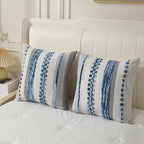 Boho Pillow Covers 18x18 Set of 2 for Couch-Modern Farmhouse Sofa Decorative Blue Throw Pillow Covers Textured Chenille Cushion Covers Outdoor Netural Bohemian Pillow Cases Square - Image 3