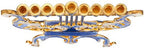 Matashi Hand Painted Blue & Ivory Harp Menorah Candelabra, Embellished - Image 3