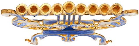 Matashi Hand Painted Blue & Ivory Harp Menorah Candelabra, Embellished - Image 3