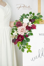 Wedding Decor (Pack of 2) Welcome Sign Flower Backdrop Garland for Ceremony Reception Wall Easel Home Decoration Entryway Faux Outdoor Board Head Table Decor (Burgundy & Dusty Rose) - Image 4