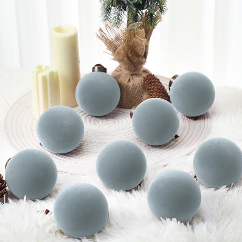 Liliful 15 Pcs Velvet Christmas Balls Bulk Flocked Christmas Tree Ball Ornaments Plastic Xmas Decorative Hanging Ornaments(Dusty Blue,3.15 Inch) - Image 5