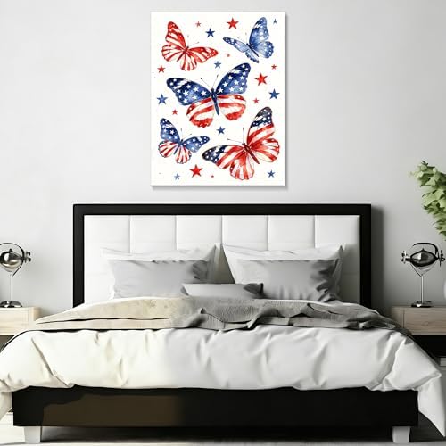 July 4th Patriotic Canvas Wall Art 4th of July USA Decorations American Flag Stars Butterfly Picture Wall Decor Independence Day Home Decor 24x32in - Image 5