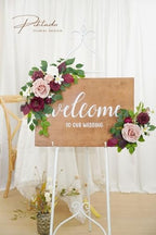 Wedding Decor (Pack of 2) Welcome Sign Flower Backdrop Garland for Ceremony Reception Wall Easel Home Decoration Entryway Faux Outdoor Board Head Table Decor (Burgundy & Dusty Rose) - Image 5