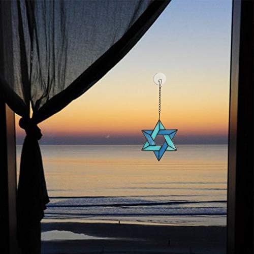 Jewish Star Stained Glass Window Hanging,Star of David Suncatcher - Image 6