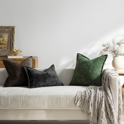 DEZENE Pack of 2 Forest Green Christmas Euro Shams Pillow Covers 26x26 Cozy Soft Chenille Decorative Throw Pillow Covers Accent Vintage Square Couch Pillow Covers for Home Decor Bed Sofa Living Room - Image 5