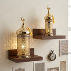 TRIROCKS Metal Ramadan Lanterns Set of 2 Gold Plated Candle Holders 14" &11.5" H Crescent Moon Intricate Etched Vintage Decor Table Lamps for Indoor/Outdoor Decor, Perfect EID Mubarak Gift - Image 6