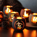 SHMILMH Thanksgiving Votive Candle Holder Set of 12, Glass Tealight Votives Holder with 6 Laser Engraving Patterns, Fall Table Centerpiece Indoor Outdoor Decor - Image 2