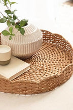 Kate and Laurel Wavley Modern Round Scalloped Woven Rattan Tray, 18 Inch Diameter, Natural Rattan, Decorative Wavy Boho Tray for Use as Versatile Ottoman Tray or Serving Platter - Image 5