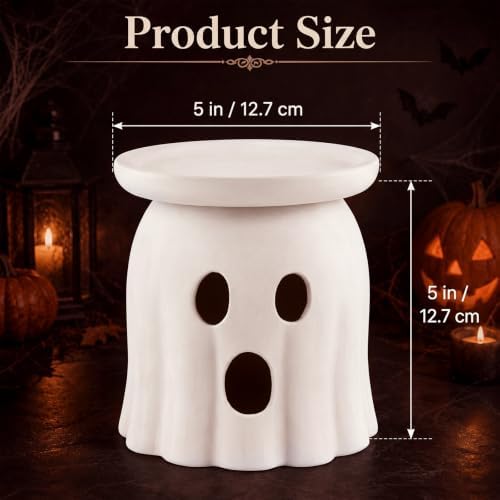 Tioncy 2 Pcs Halloween Terracotta Ghost Candle Holder Table Decor White - Image 2