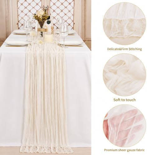 20 Pack Cream White Table Runner 10Ft Cheesecloth Table Runner Boho Gauze Cheese Cloth Table Runners Romantic Long Sheer Fabric Table Runners for Wedding Party - Image 7