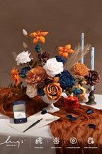 Ling's moment Fake Flowers Box, Faux Artificial Greenery Stems Foam Roses Gardenia Peony Silk Eucalyptus Pampas Fabic Flower for Centerpieces Bouquet Wedding Vase, Orange & Navy, Deluxe Combo - Image 2