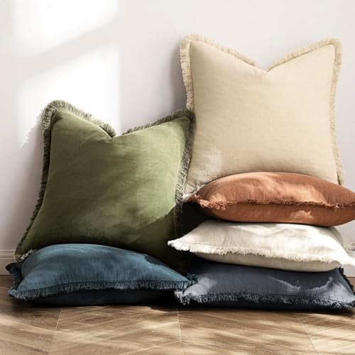 MIULEE Boho Linen Fringe Decorative Throw Pillow Covers Dark Grey 20x20 - Image 5