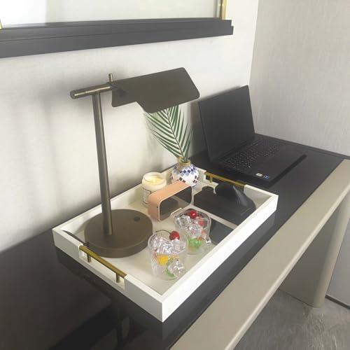 14x20 Inches White Faux Leather Wrapped Wood Serving Tray with Metal Handles for Various Occasions, Ottoman, Home Decor Decorative, Living Room, Coffee Table Organizer, Serving Breakfast On Bed - Image 7