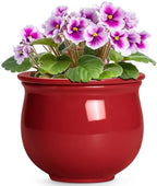 Ceramic Self Watering Planter, 6 Inch African Violet Pots with Absorbent Inner Pot, Round Self Watering Pots, Ceramic Flower Pot for Plants Indoor, Porch Decor, Plant Lover Gifts for Men, Red by Teagas