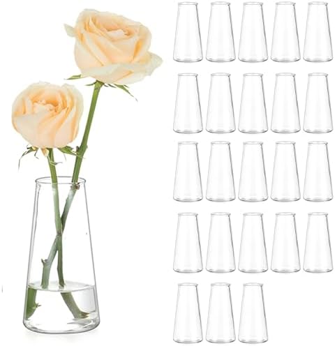 Hewory Glass Bud Vases for Centerpieces: Small Clear Modern Flower Vase Set of 24, Minimalist Cute Mini Decorative Bulk Vases for Wedding Birthday Bridal Shower Party Events Dining Room Table Decor by Hewory