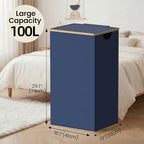 efluky Laundry Basket with Lid and Removable Bag, 100L Tall Laundry Hamper with Bamboo Handles, Aesthetic Dirty Clothes Bin for Laundry Room, Bathroom, Bedroom and Dorm, Blue - Image 2