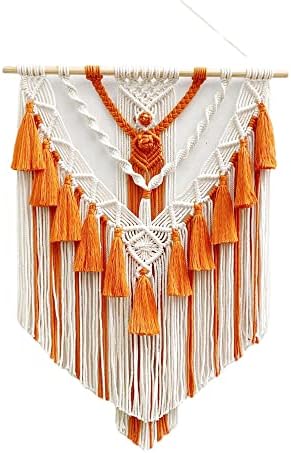 BMIDRUT Hanging Macrame Tapestry Woven Boho Wall Art Handmade Macrame Tapestry Home Wall Decor Wall Pediment 18x30 Inch (Orange) by BMIDRUT