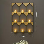 Divyakosh Golden Wall Mounted Nine Tea Light Candle Holder Stand– Decorative Iron Frame | Moroccan Arch Design | Festive Home Decor for Diwali, Pooja Room & Living Room Accent | - Image 2