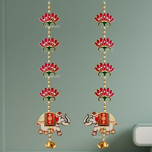 Divyakosh Door Hangings for Home and Temple Decoration, Pooja Items, Red Lotus With Elephant Wall/Door Decor | 2 Pieces | 26 Inch - Image 6