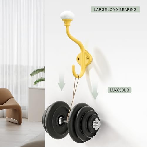 TUNNY Coat Hooks - 5 Pack Yellow Towel Hooks Robe Hooks Decorative Wall Hooks for Bathroom Bedroom Kitchen Towel Robe Clothes Cabinet Closet Bathroom Hardware - Image 2