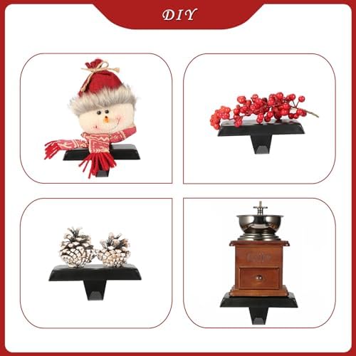 Sunshane 6 Pieces Christmas Stocking Holders Mantel Stocking Hanger Hooks Fireplace Mantle Metal Hang Bases for Xmas Party Decorations (Black) - Image 5
