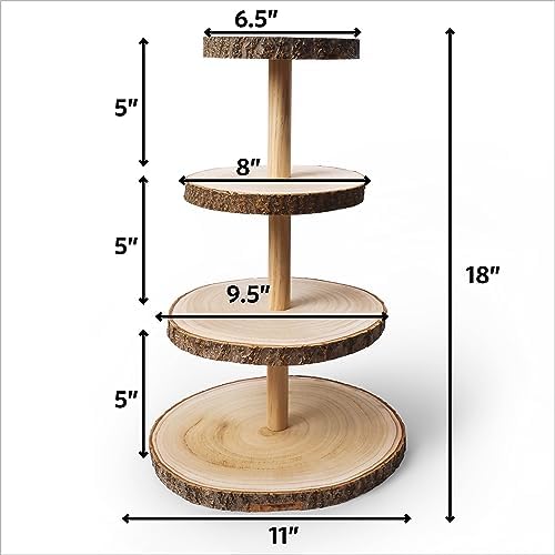 Wooden 4 Tier Rustic Cupcake Stand, Great for Wedding Cake Wood Display Tiered Centerpiece, Dessert Tower for Parties & Events (Pack of 2) - Image 3